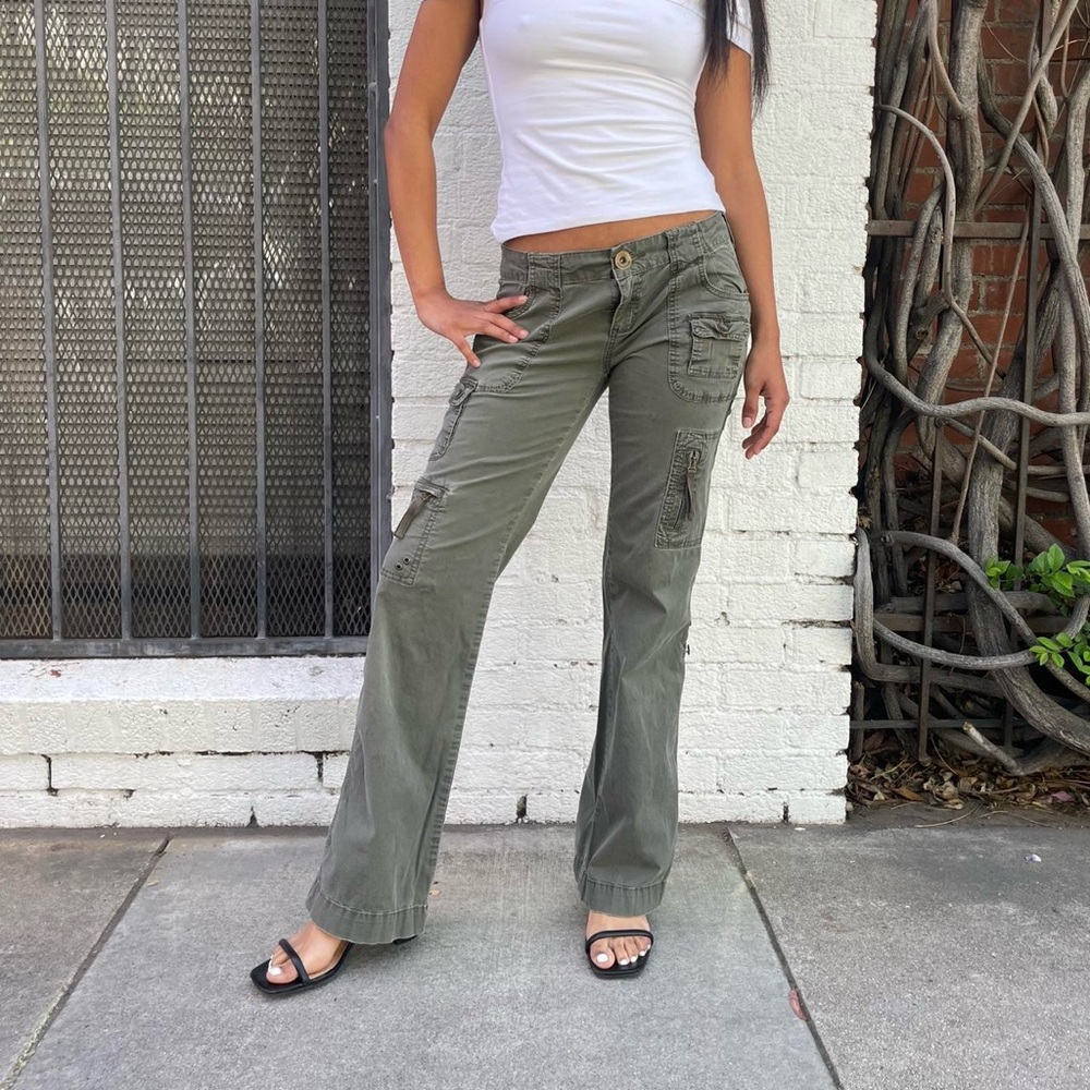 Y2k ellemeno green low waist cargo pants / sz 26 / 31x32 - Picture 3 of 7